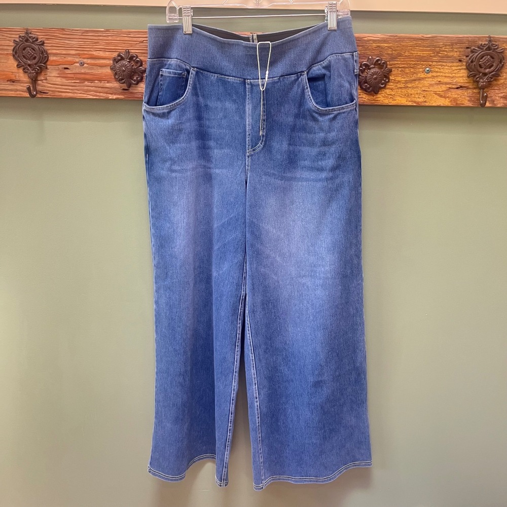 Halara Womens XL Regular High Waisted‎ Wide Leg Pull On Denim Jeans Medium Wash